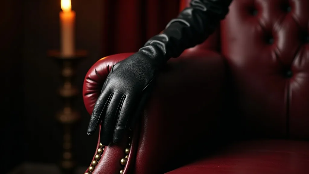 Longs gants de cuir sur fauteuil capitonne a Nantes