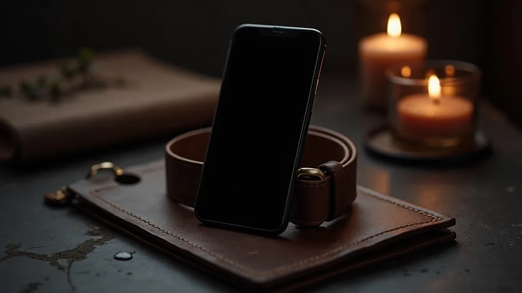 smartphone lumineux sur collier en cuir et bougie a Nantes