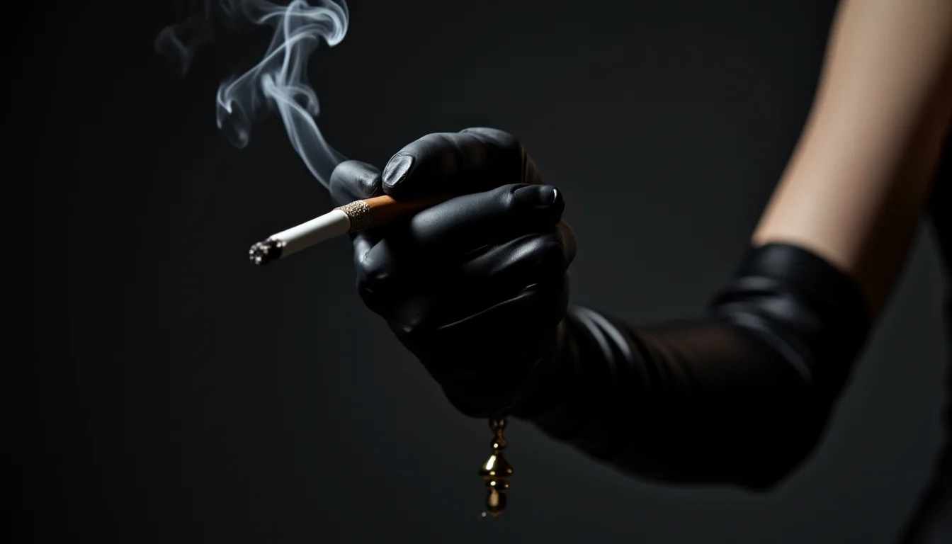 silhouette de dominatrice, cigarette, ambiance feutrée
